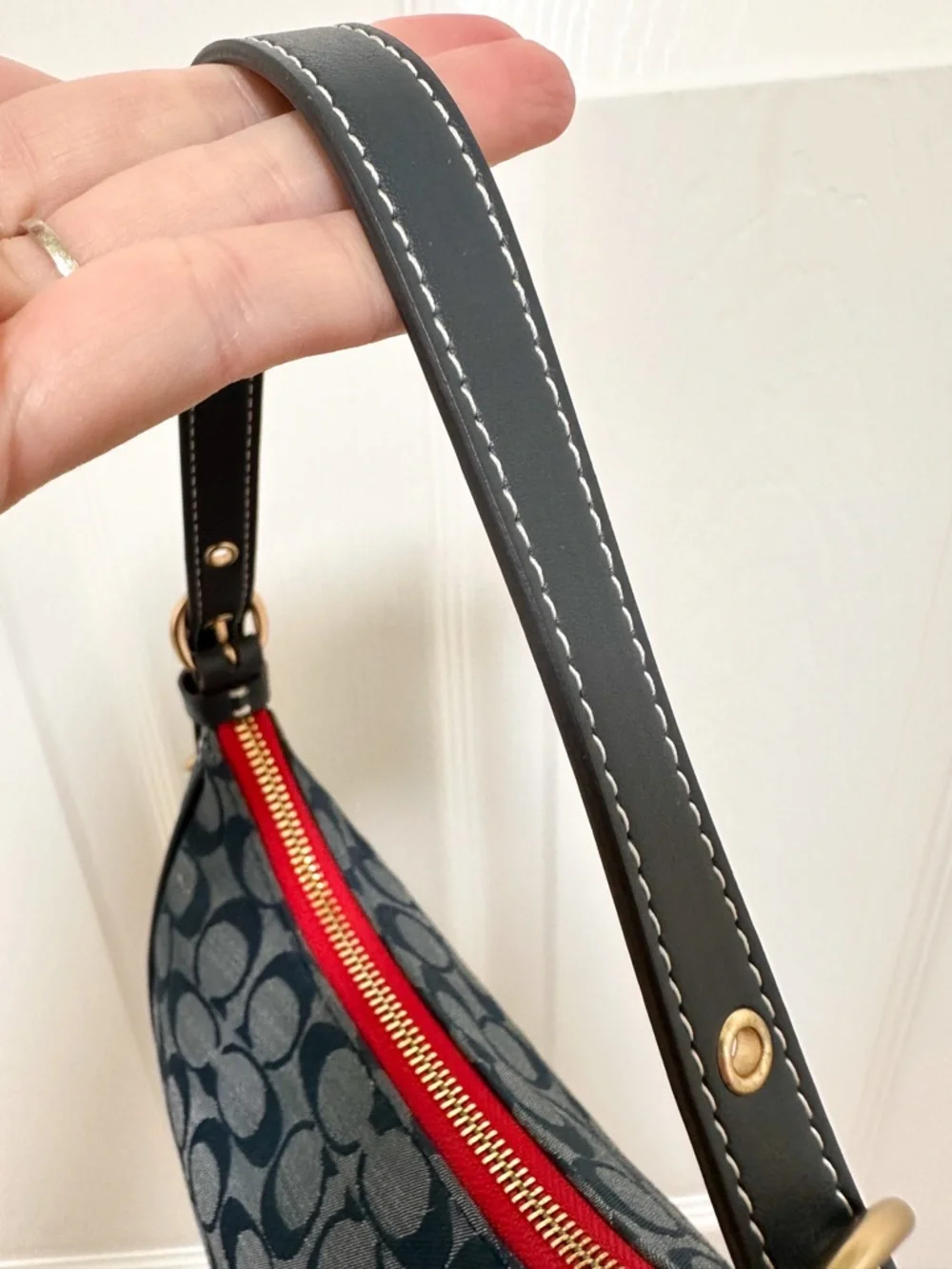 Coach Kleo Shoulder Bag Blue Signature Chambray Red‎ Lining